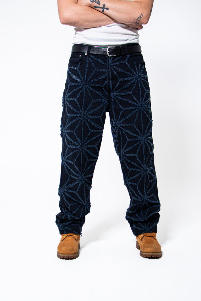Mediums 1of1 star pattern distressed navy jeans - 34/30