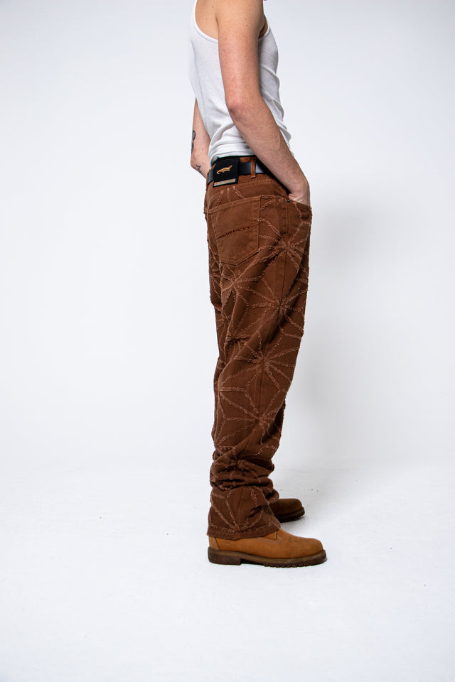 Mediums 1of1 star pattern distressed brown jeans - 36/32