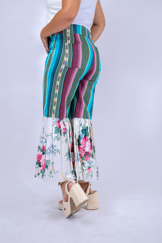 Mediums Collective Floral Mexican Serape Pleated Bell Bottom Pants - W34/L36