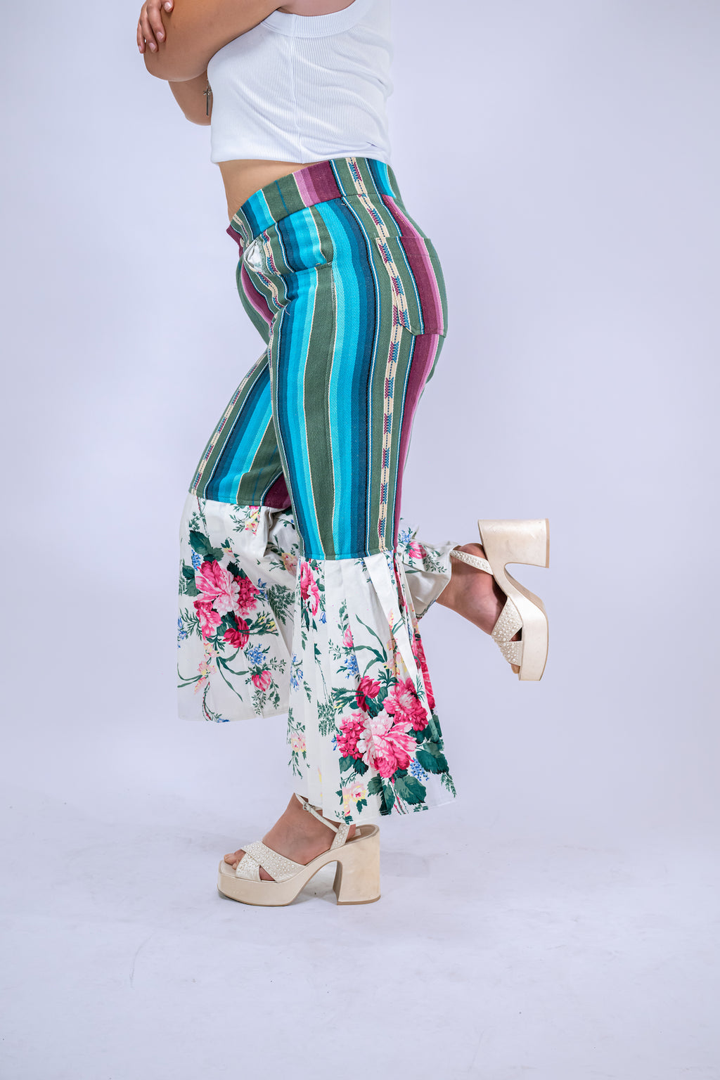 Mediums Collective Floral Mexican Serape Pleated Bell Bottom Pants
