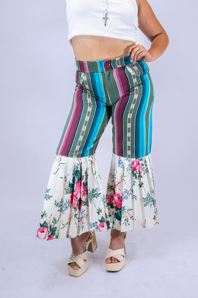 Mediums Collective Floral Mexican Serape Pleated Bell Bottom Pants - W34/L36