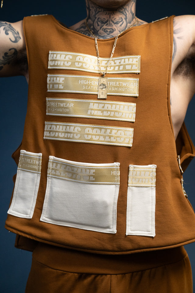 Mediums Collective Signature Brown Fleece Vest & Cargo Shorts Set