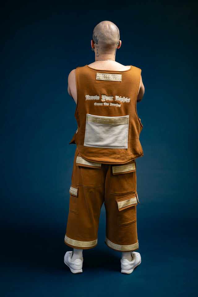 Mediums Collective Signature Brown Fleece Vest & Cargo Shorts Set