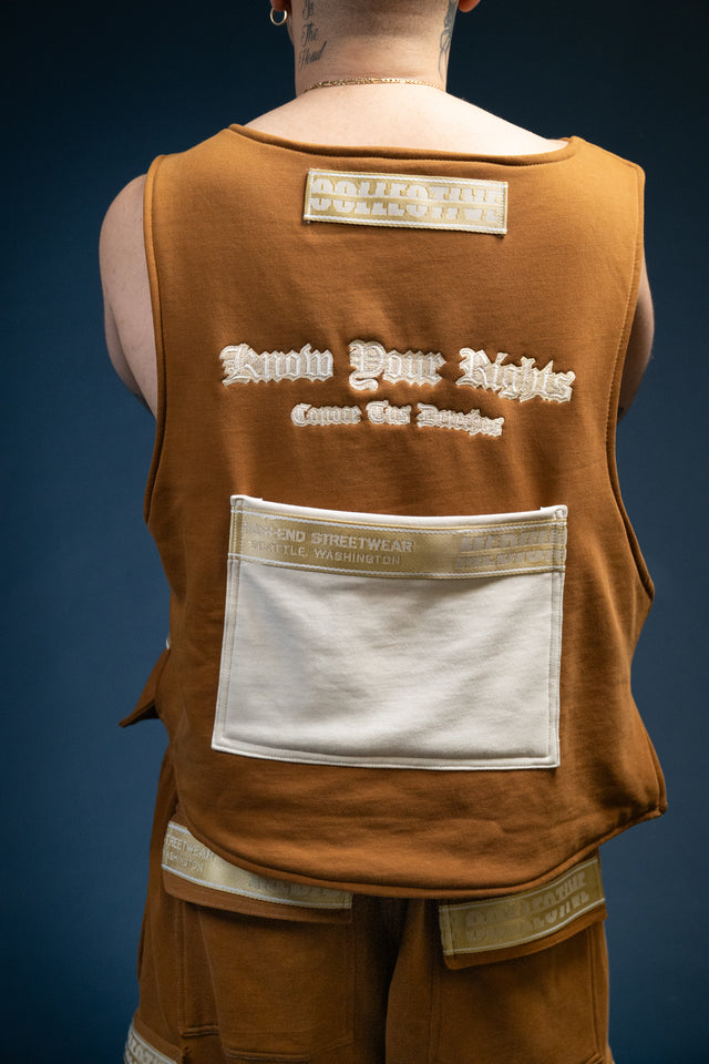 Mediums Collective Signature Brown Fleece Vest & Cargo Shorts Set