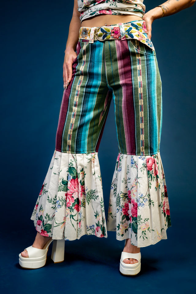 Mediums Collective Floral Mexican Serape Pleated Bell Bottom Pants and top Set