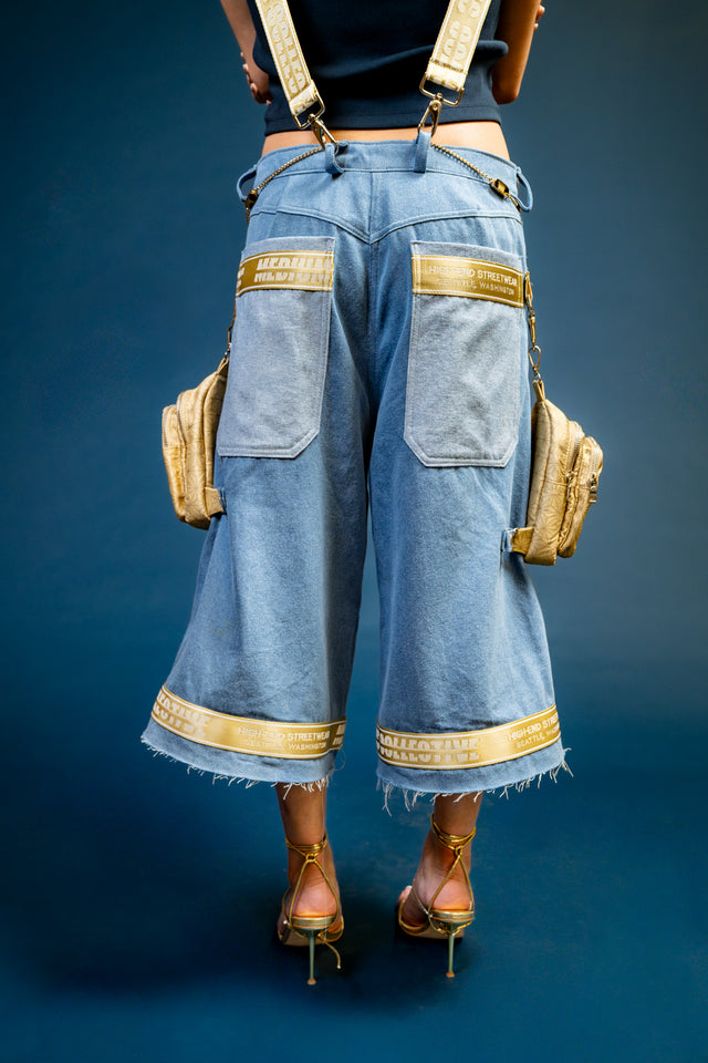 Mediums Collective Vintage Wash Denim Cargo Jorts w/ Bag Harness