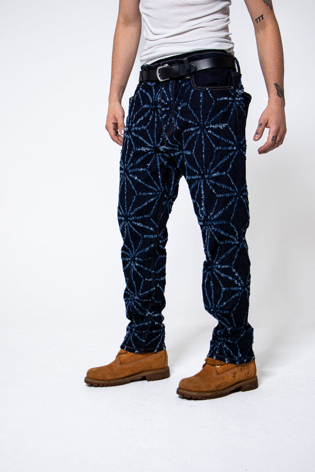 Mediums 1of1 star pattern distressed blue denim jeans - 38/30