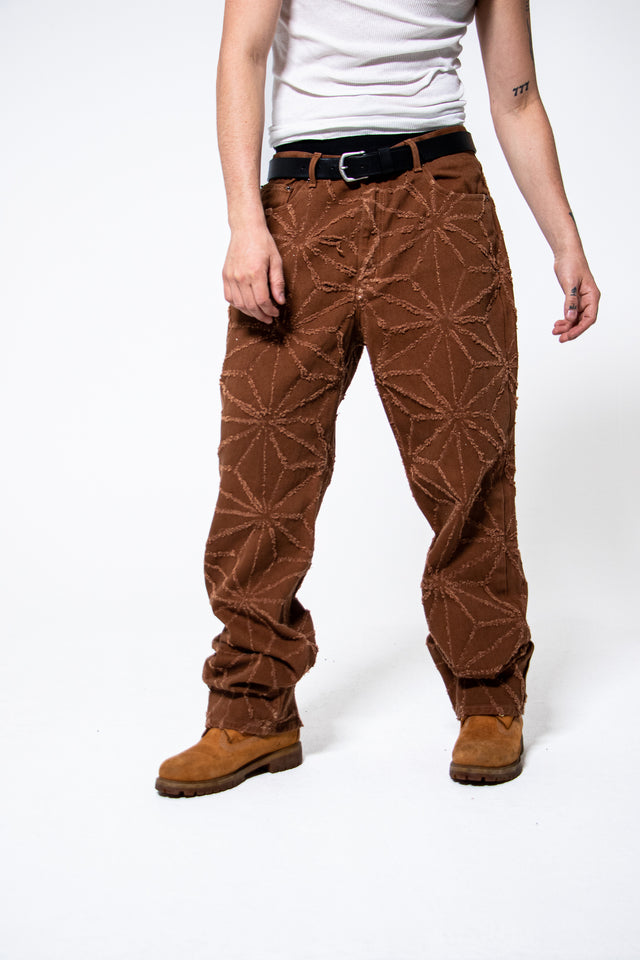 Mediums 1of1 star pattern distressed brown jeans - 36/32