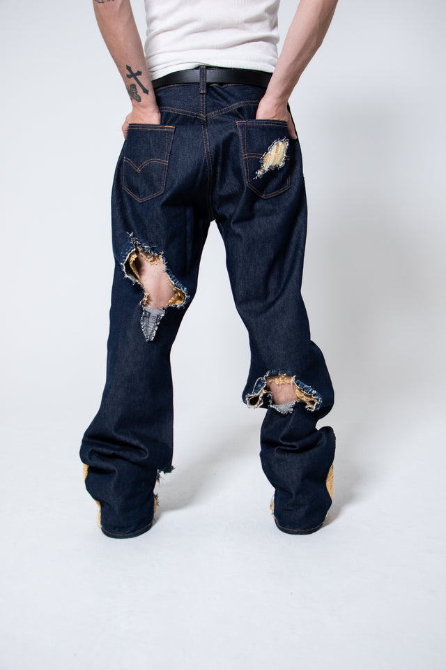 Mediums 1of1 distressed gold laced levy jeans - 38/32