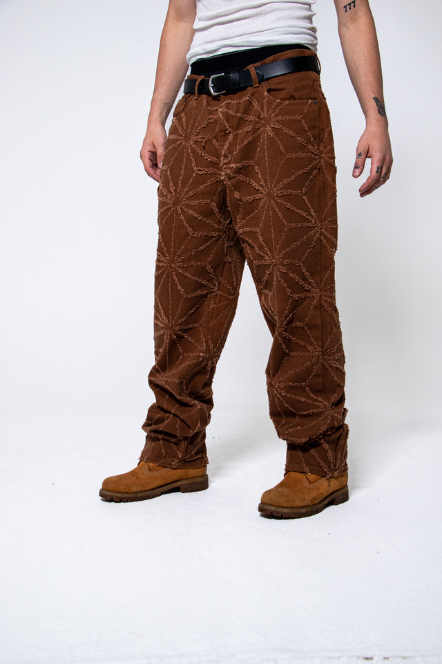 Mediums 1of1 star pattern distressed brown jeans - 36/32