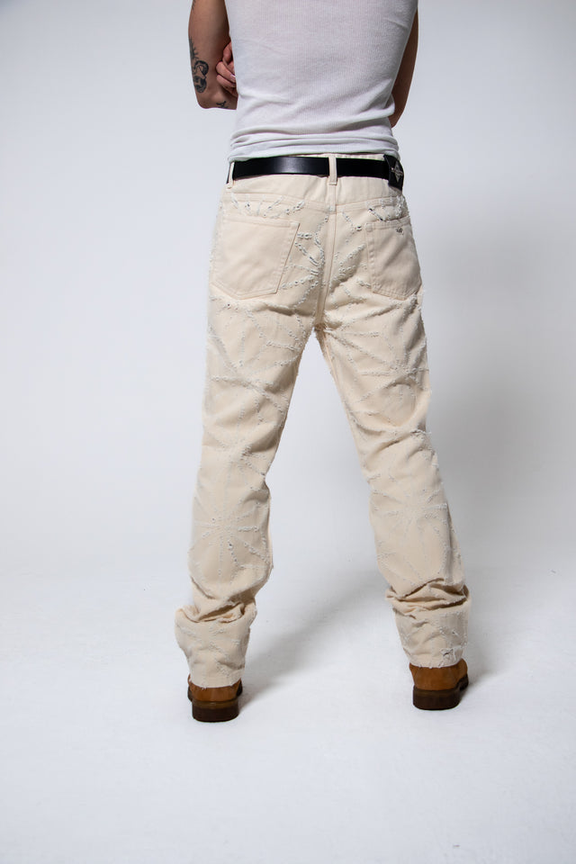 Mediums 1of1 star pattern distressed cream jeans - 34/30