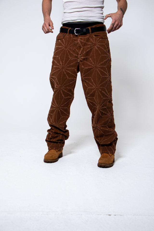 Mediums 1of1 star pattern distressed brown jeans - 36/32