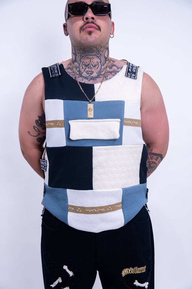 Mediums Collective Tactical Patchwork Fleece Vest - Sz L