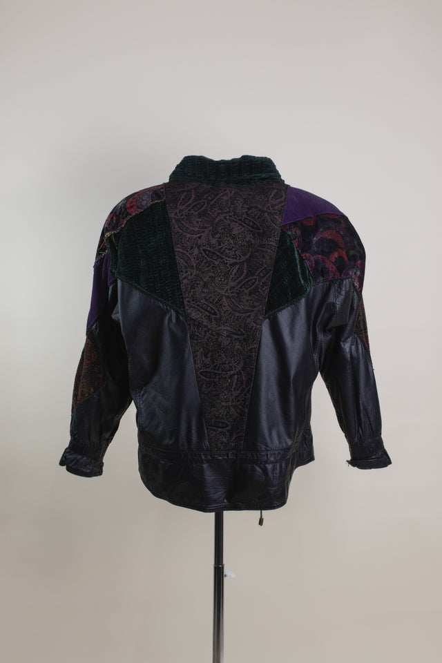 Vintage Cut and Sew Leather and Fabric Jacket - M