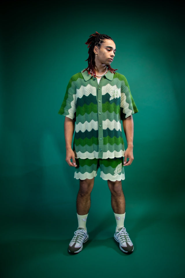 Green Knitted Crochet Shorts - Mens