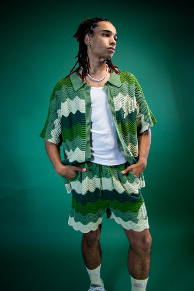 Green Knitted Crochet Shorts - Mens
