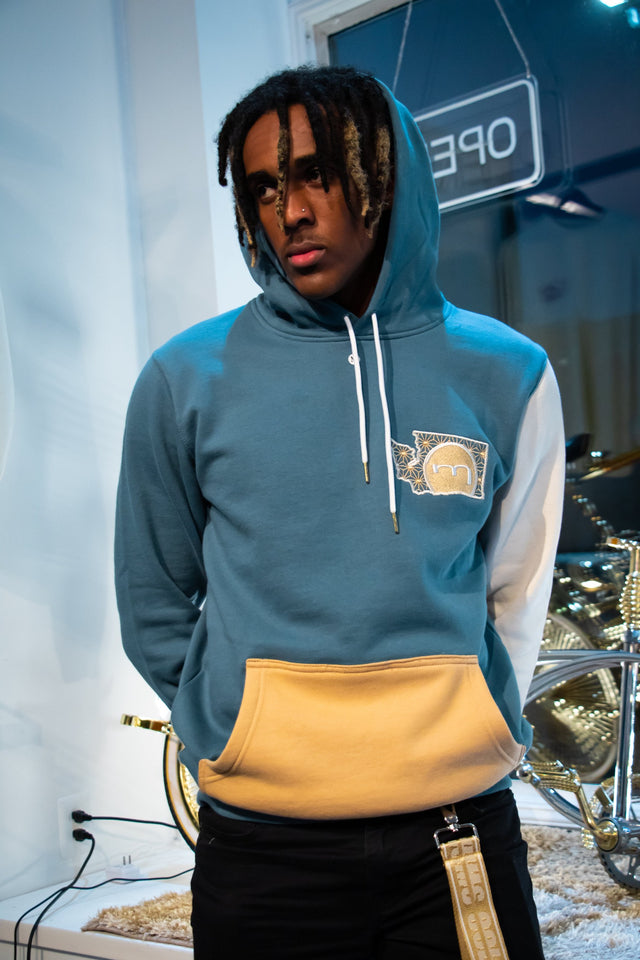 Mediums Collective Colorblock Hoodie - Blue/Tan/Cream