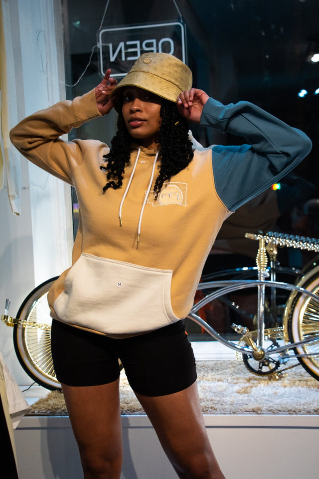 Mediums Collective Colorblock Hoodie - Tan/Cream/Blue
