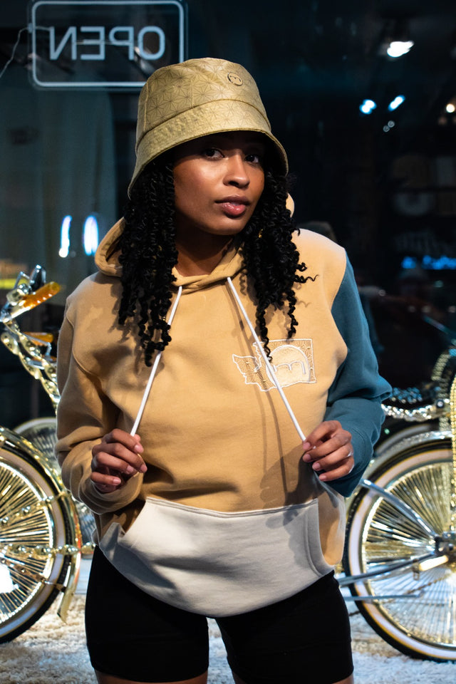 Mediums Collective Colorblock Hoodie - Tan/Cream/Blue