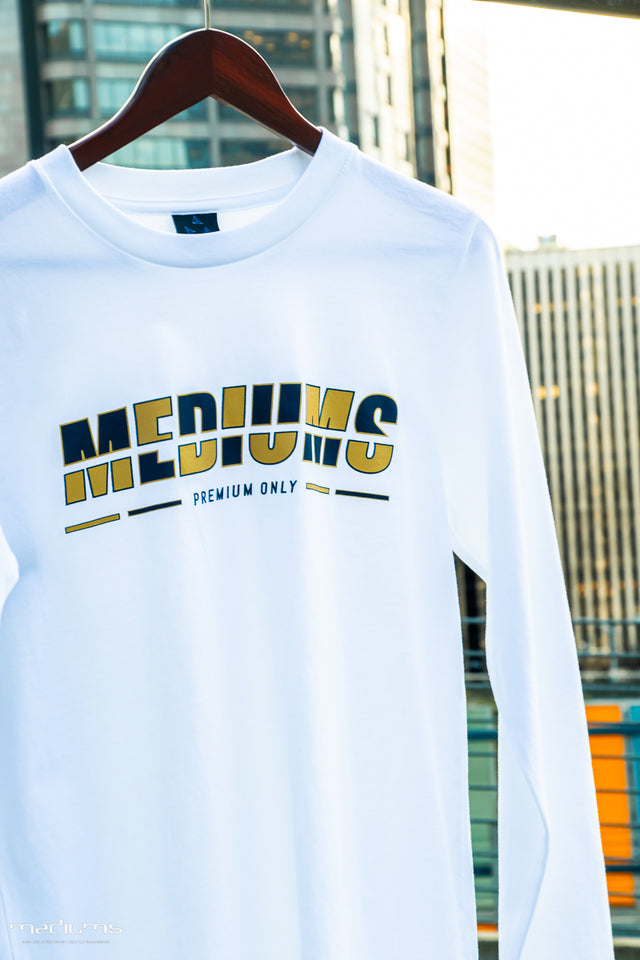 Chequered Mediums Logo - White