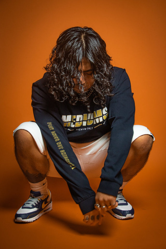 Chequered Mediums Logo - Navy