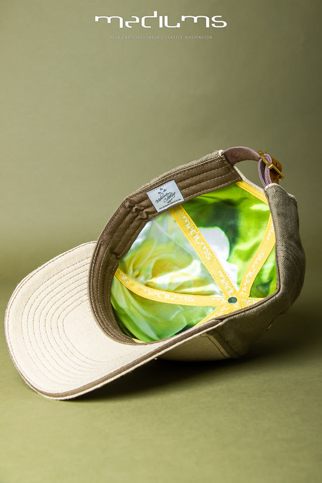 hemp hat, baseball cap, olive, hemp, satin lining, mediums, mediumscollective, mediums collective
