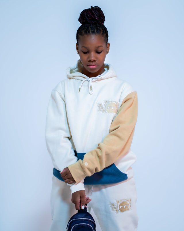 Mediums Collective Colorblock Hoodie - Cream/Blue/Tan