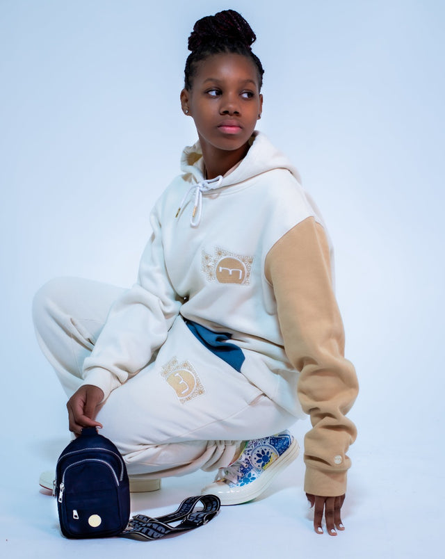 Mediums Collective Colorblock Hoodie - Cream/Blue/Tan