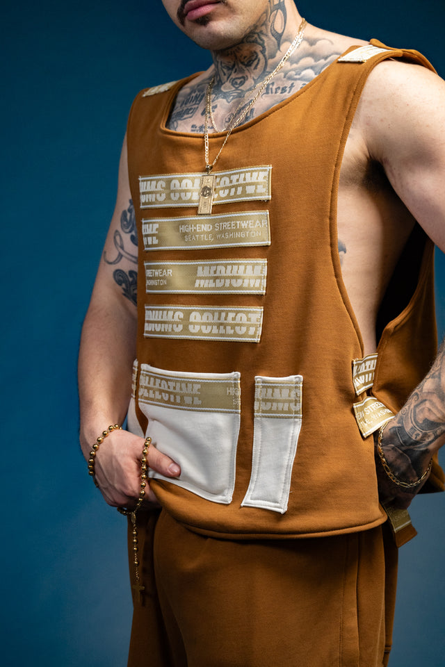 Mediums Collective Signature Brown Fleece Vest & Cargo Shorts Set