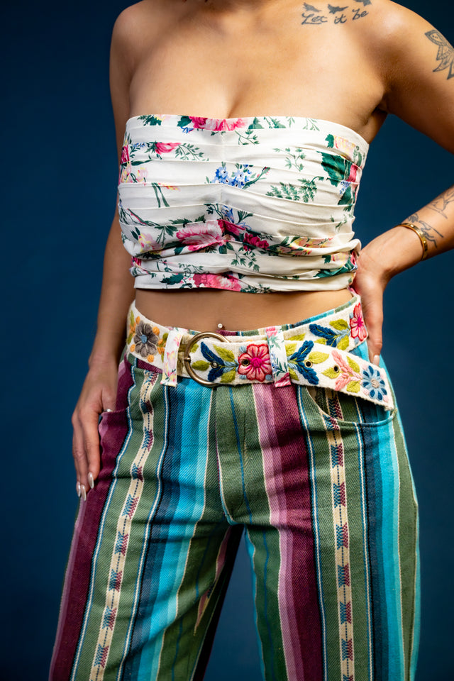 Mediums Collective Floral Mexican Serape Pleated Bell Bottom Pants and top Set