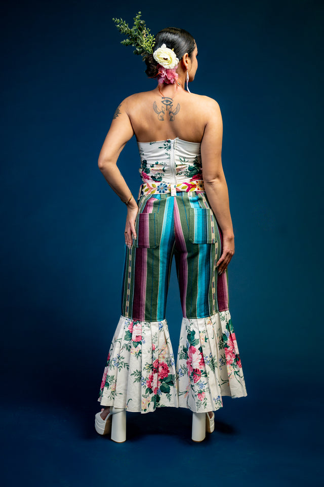 Mediums Collective Floral Mexican Serape Pleated Bell Bottom Pants and top Set