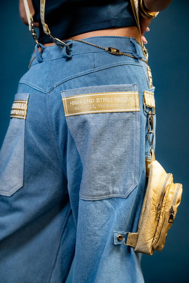 Mediums Collective Vintage Wash Denim Cargo Jorts w/ Bag Harness