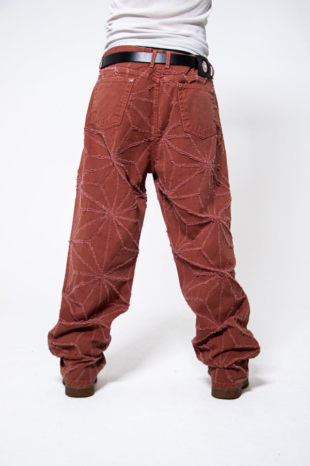 Mediums 1of1 Star pattern distressed brick colored jeans - 36/32