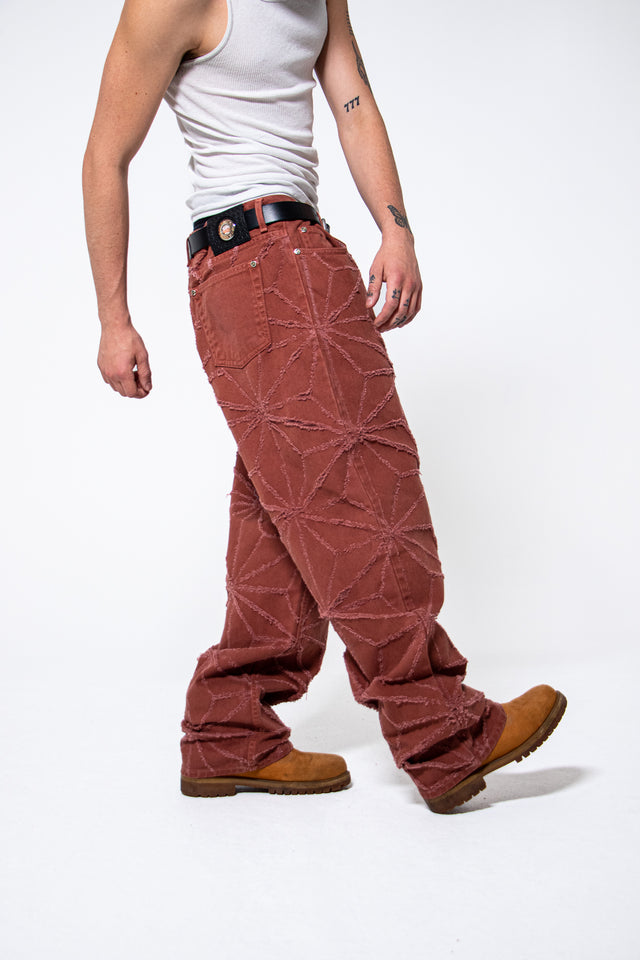 Mediums 1of1 Star pattern distressed brick colored jeans - 36/32