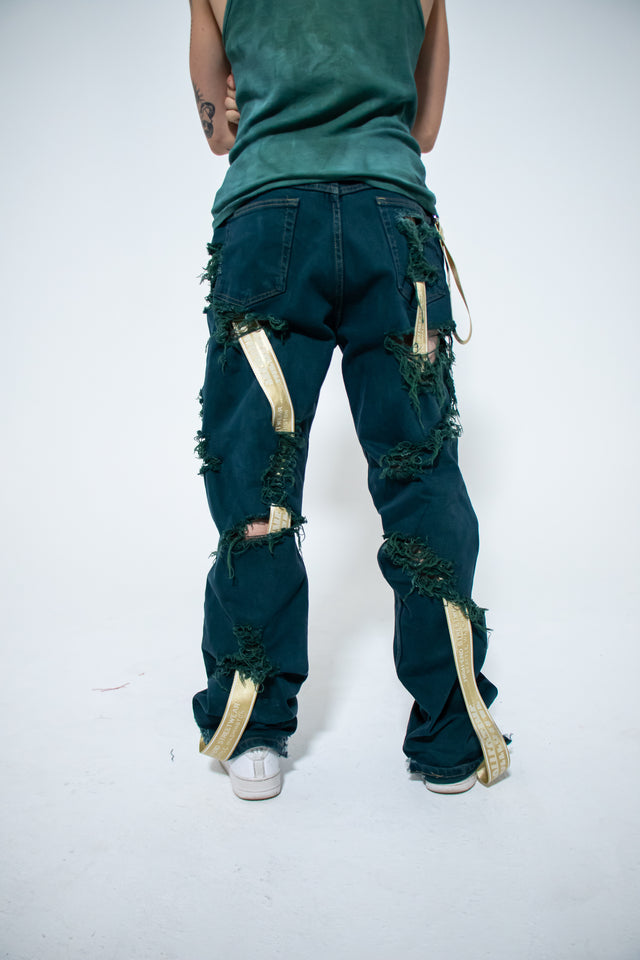 Mediums Collective Distressed Pine Green Denim Jeans - W36