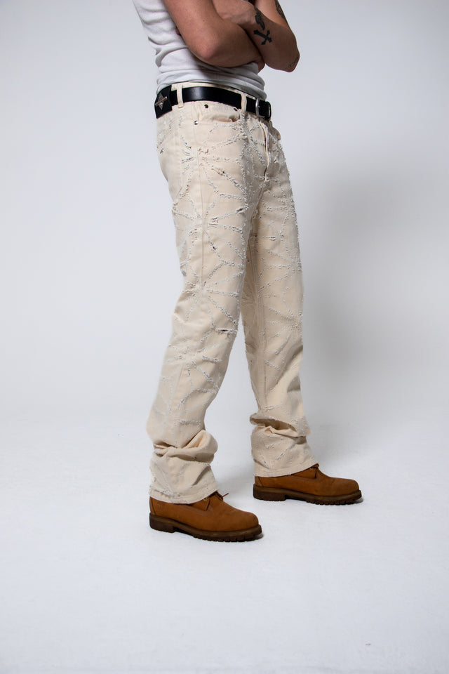 Mediums 1of1 star pattern distressed  cream jeans - 34/30