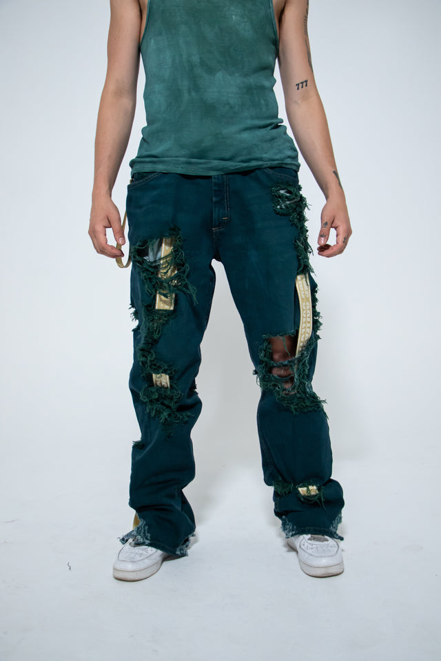 Mediums Collective Distressed Pine Green Denim Jeans - W36