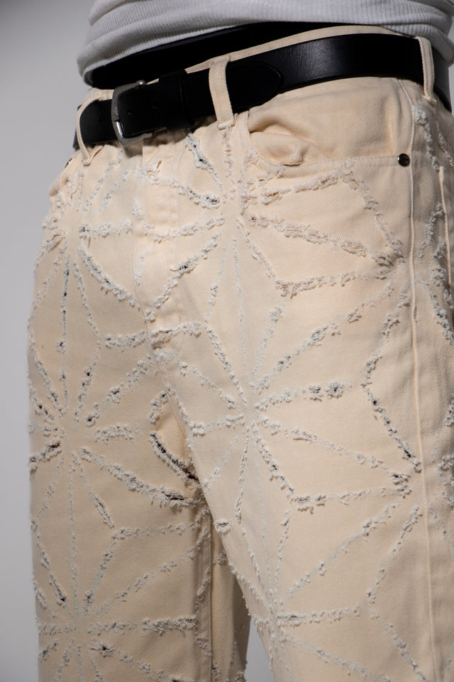 Mediums 1of1 star pattern distressed  cream jeans - 34/30