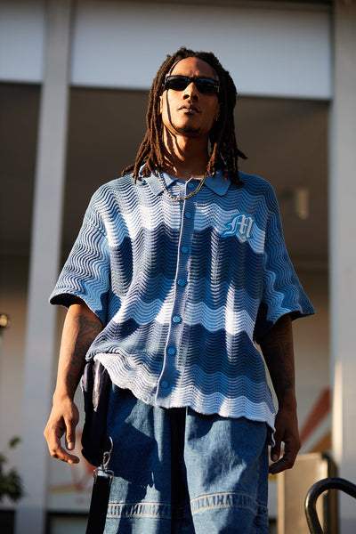 Blue Knitted Crochet Top - Mens – M E D I U M S