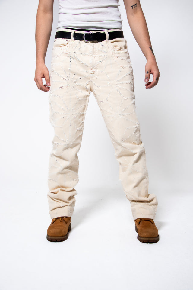 Mediums 1of1 star pattern distressed  cream jeans - 34/30