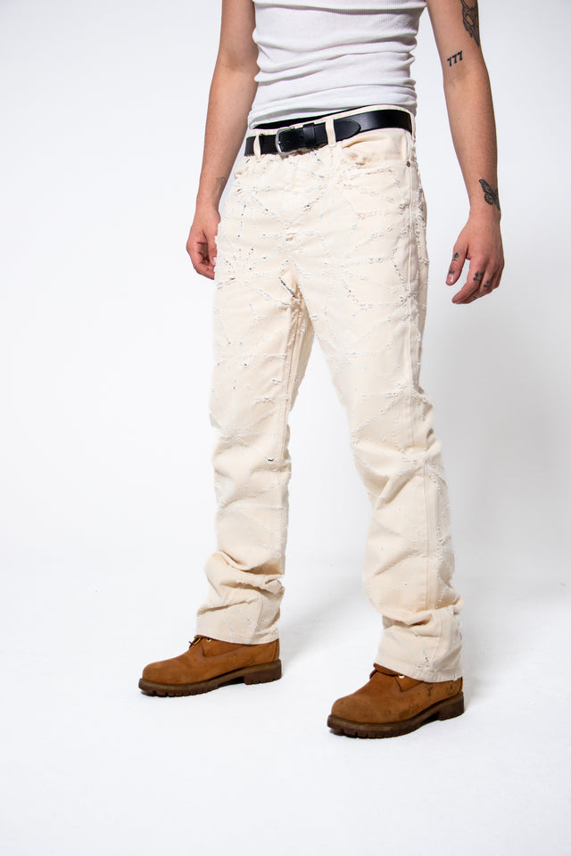 Mediums 1of1 star pattern distressed  cream jeans - 34/30