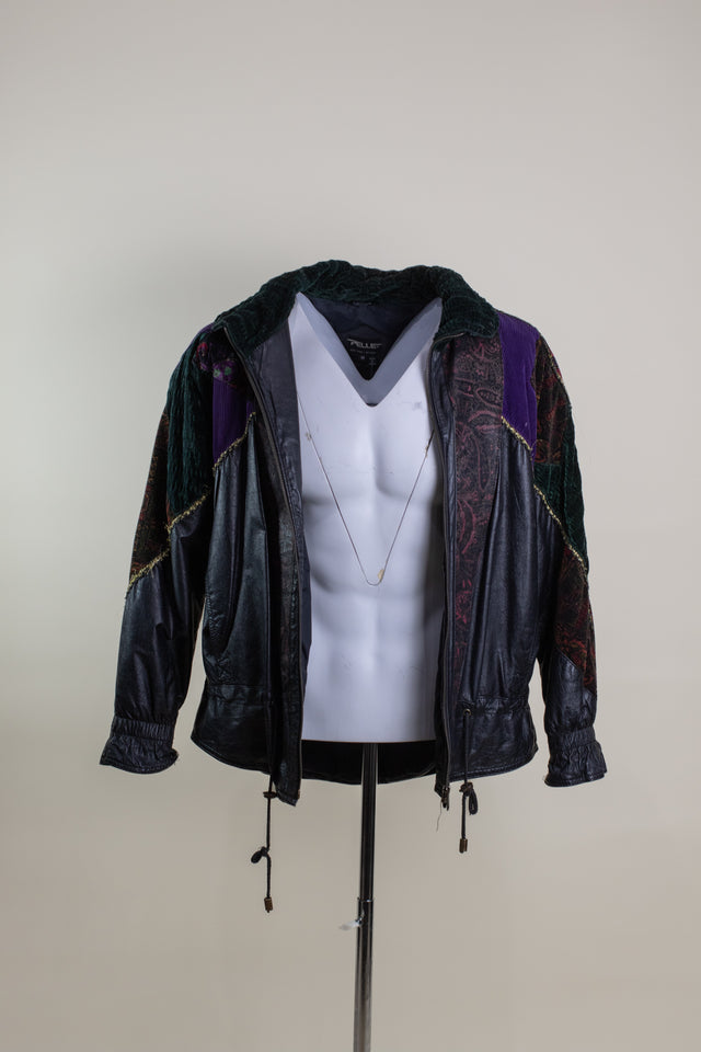 Vintage Cut and Sew Leather and Fabric Jacket - M