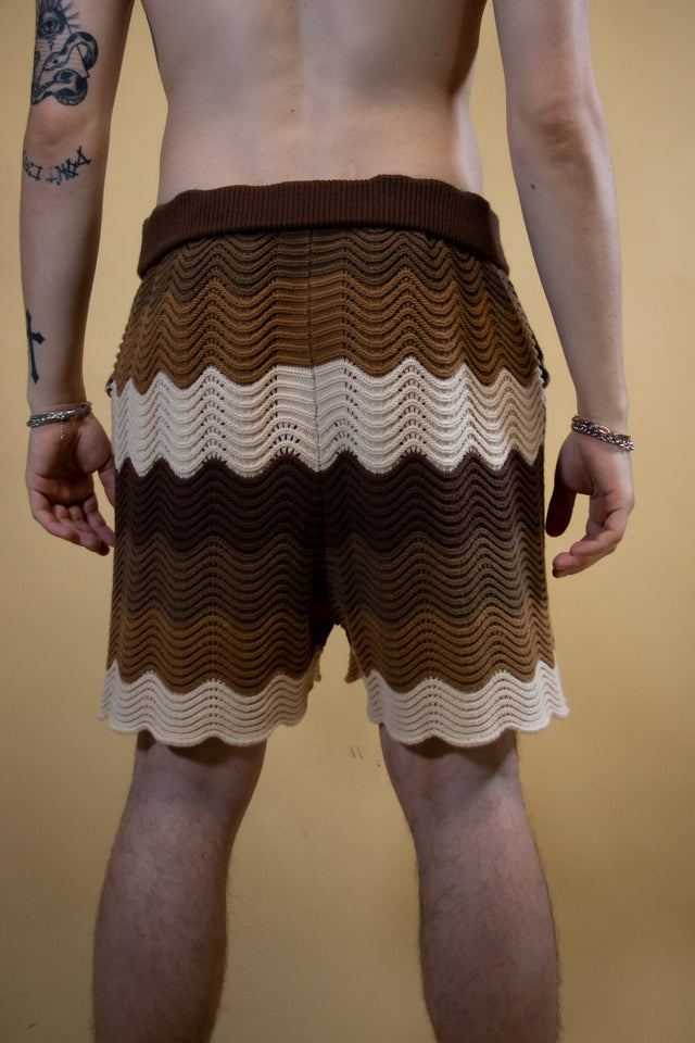 Brown Knitted Crochet Shorts - Mens