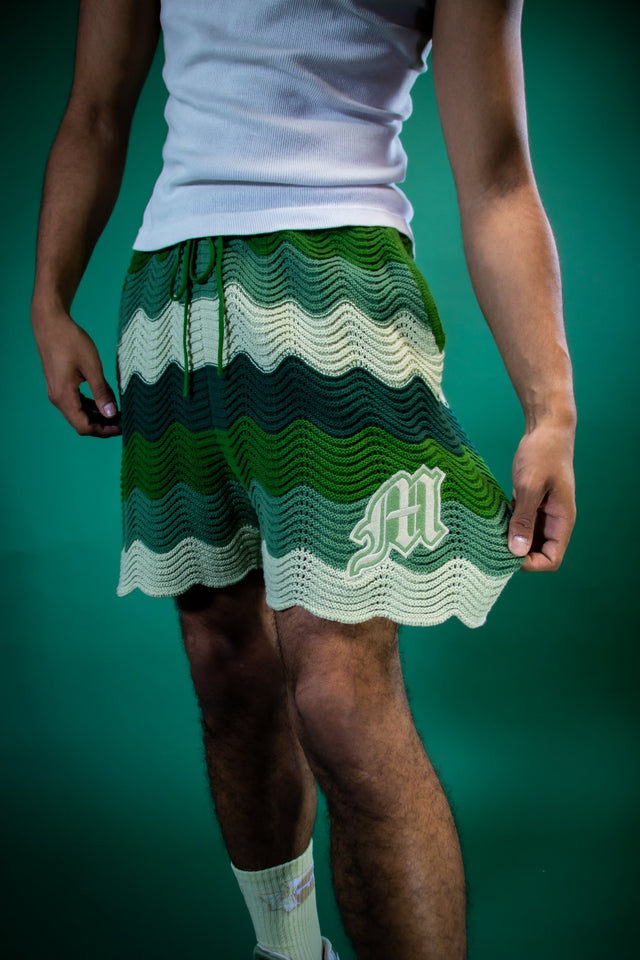 Green Knitted Crochet Shorts - Mens