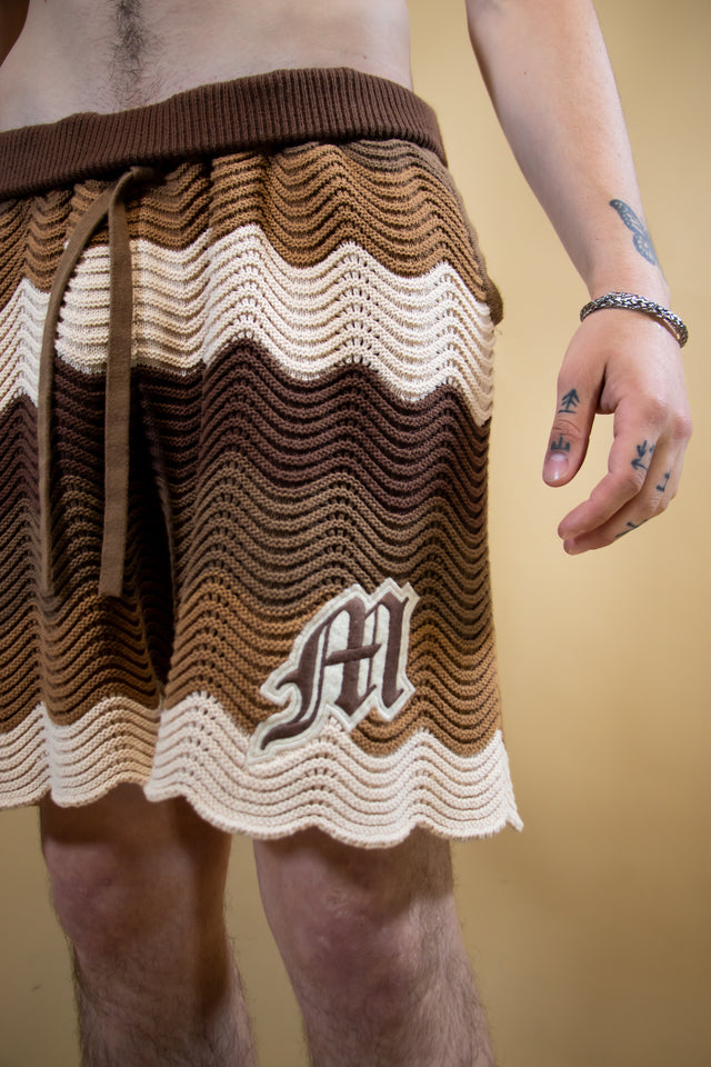 Brown Knitted Crochet Shorts - Mens