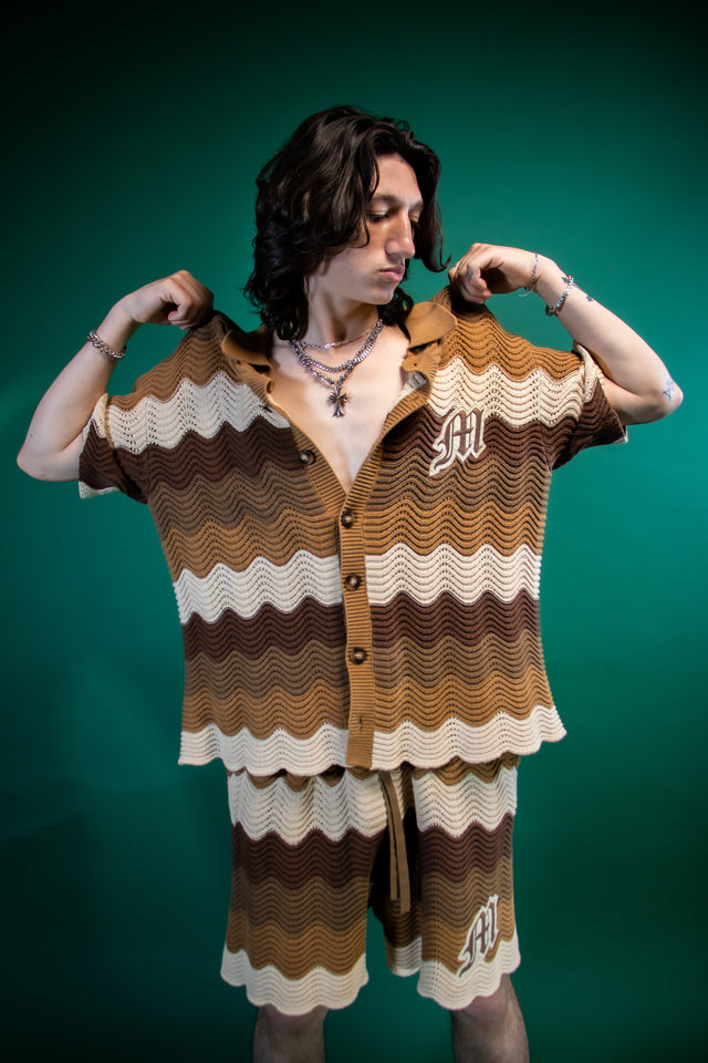 Brown Knitted Crochet Top - Mens