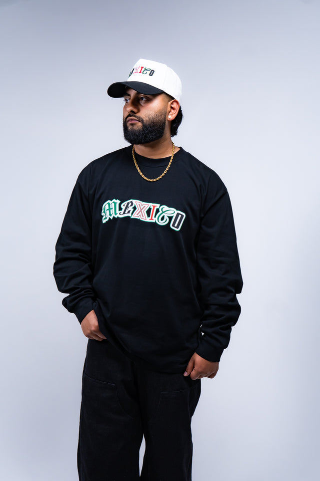 Mexico graphic tee, Mexico long sleeve shirt, Mexican streetwear, Latino streetwear, Mediums Collective, Seattle streetwear, Mexico shirt, Mexico soccer shirt, fútbol fashion, Mexican heritage clothing, men’s graphic tee, men’s long sleeve graphic shirt, pine green tee, black long sleeve shirt, white long sleeve shirt, cultural streetwear, World Cup outfit, Mexico capsule, Latino fashion brand, Mexican inspired apparel.