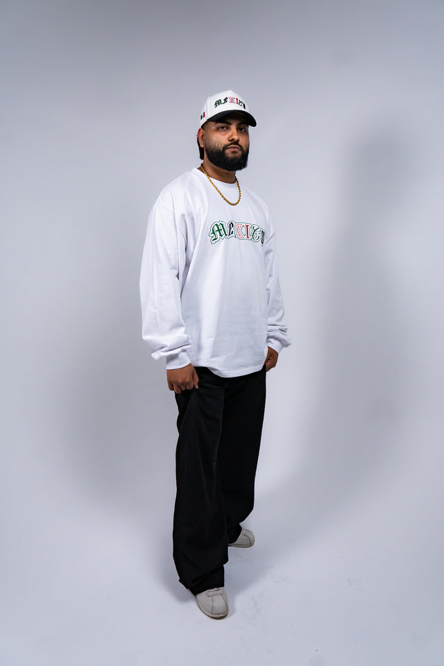 Mexico graphic tee, Mexico long sleeve shirt, Mexican streetwear, Latino streetwear, Mediums Collective, Seattle streetwear, Mexico shirt, Mexico soccer shirt, fútbol fashion, Mexican heritage clothing, men’s graphic tee, men’s long sleeve graphic shirt, pine green tee, black long sleeve shirt, white long sleeve shirt, cultural streetwear, World Cup outfit, Mexico capsule, Latino fashion brand, Mexican inspired apparel.
