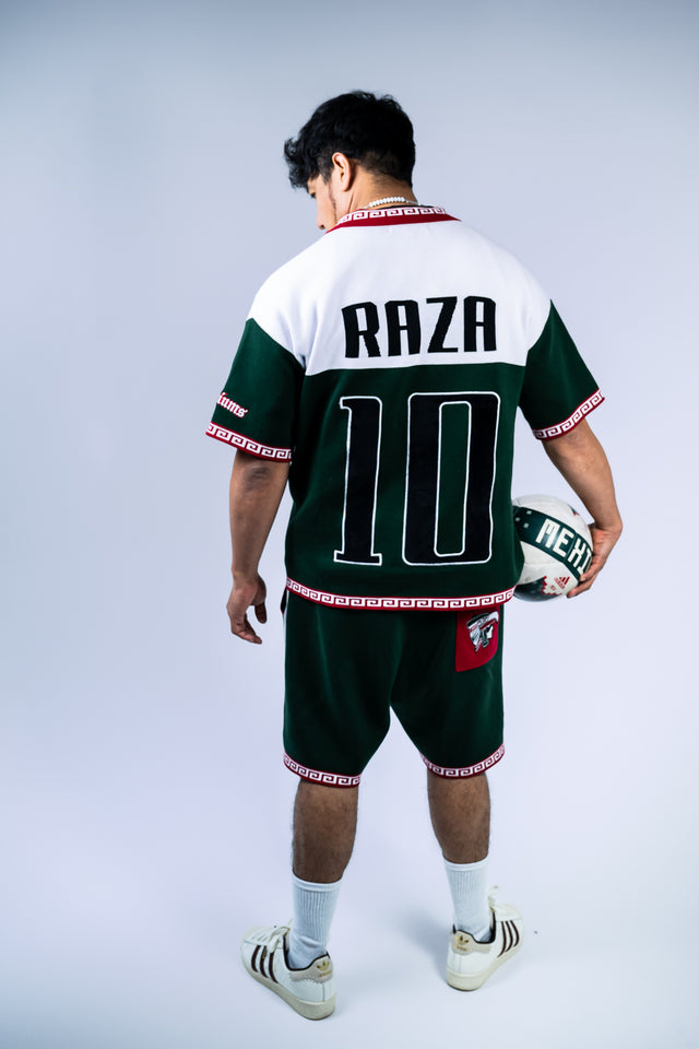 Mexico jersey set, Raza jersey, Mexican streetwear, Mediums Collective, Latino streetwear, Mexico soccer jersey, fútbol fashion, Mexico outfit, World Cup Mexico outfit, Mexican inspired clothing, green white red jersey, matching jersey shorts set, men’s streetwear set, Latino fashion brand, Seattle streetwear, cultural streetwear, Mexican heritage apparel, Raza clothing, Mexico number 10 jersey, eagle graphic jersey, fútbol streetwear, festival outfit, match day outfit.