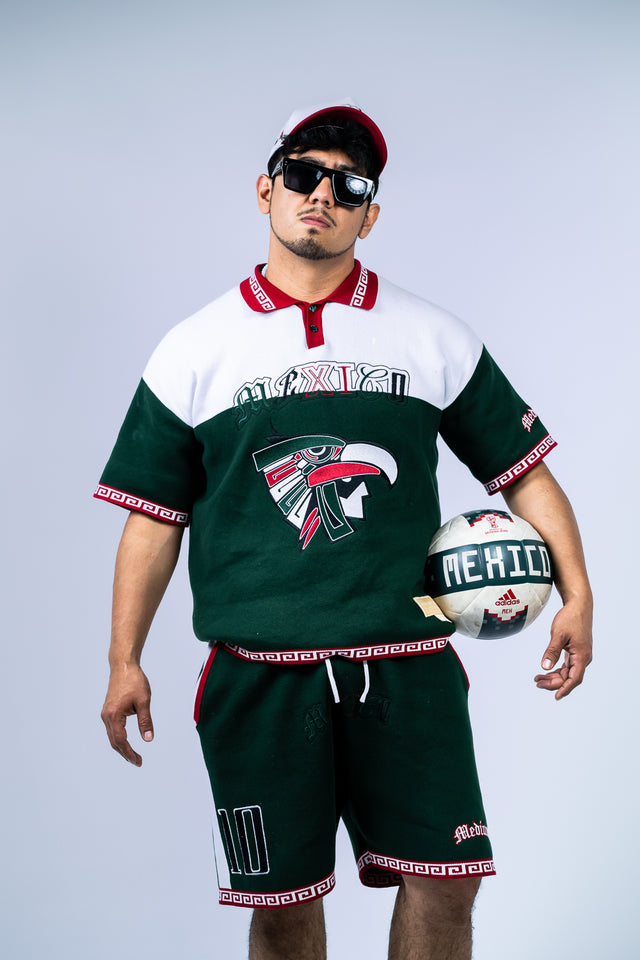 Mexico jersey set, Raza jersey, Mexican streetwear, Mediums Collective, Latino streetwear, Mexico soccer jersey, fútbol fashion, Mexico outfit, World Cup Mexico outfit, Mexican inspired clothing, green white red jersey, matching jersey shorts set, men’s streetwear set, Latino fashion brand, Seattle streetwear, cultural streetwear, Mexican heritage apparel, Raza clothing, Mexico number 10 jersey, eagle graphic jersey, fútbol streetwear, festival outfit, match day outfit.